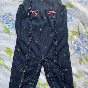 Vintage Gymboree Toddler Girl 3t Denim Romper Floral Embroidered Overall Bow